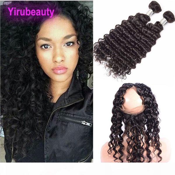 

2 bundles with 360 lace frontal human hair peruvian bundles with frontal baby hair wefts with part closure 3 pieces lot, Black;brown