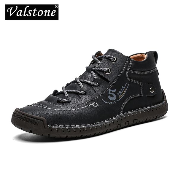 

valstone autumn winter men medium-cut male vintage leather handmade shoes sneakers xl size 48 retro frosty boots, Red;white