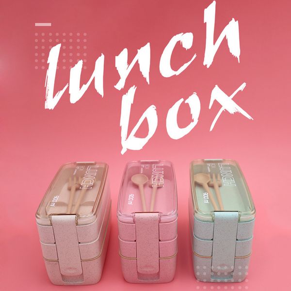 900 мл 3 слоев Bento Box Eco-Friendly Lunch Box Пищевая контейнер пшеницы соломенный материал Микроволновая печь на обед 2019 новый T200710