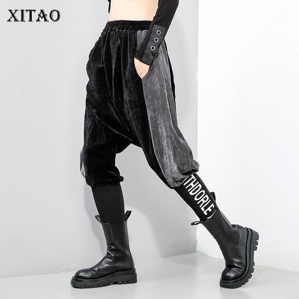 

xitao patchwork letter harem pants women winter tide fashion new style elastic waist ankle length loose pant personality zy12131, Black;white