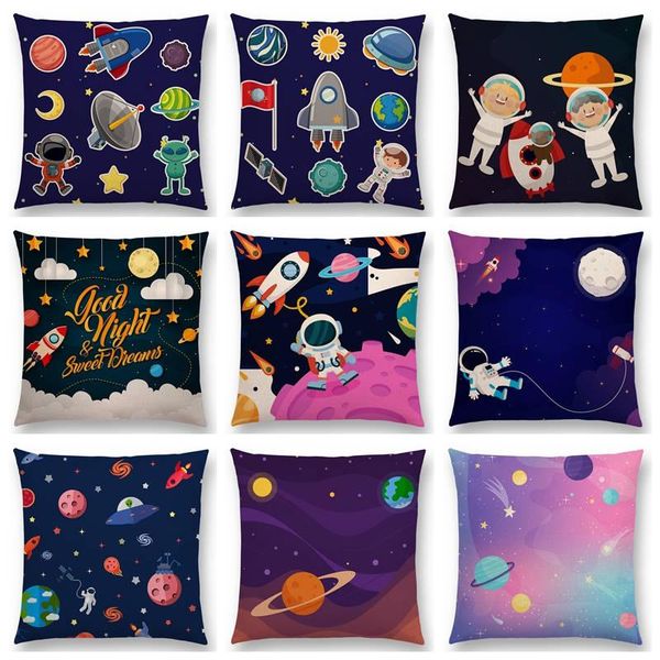 

interesting cartoon space universe galaxy spaceship kids spaceman planet rocket alien colorful cushion cover nice pillow case