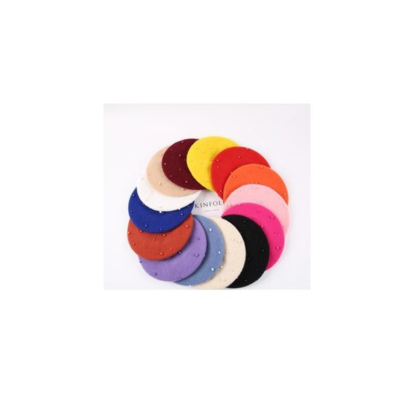 

fashion wool baby hat with pearls candy color retro baby girl cap kids beret hats for girls 1-3 y jllogp, Yellow