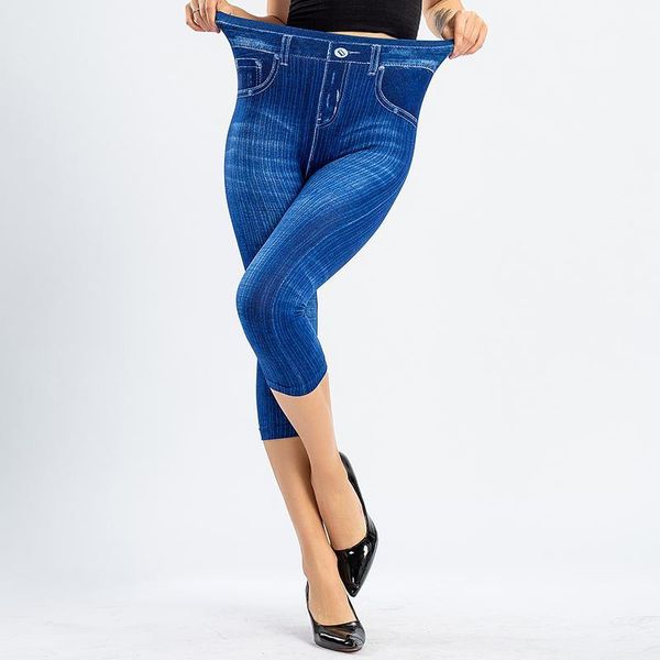 

3/4 leggings women high waist elastic slim jeans leggings capri pants jeggings female short1, Black