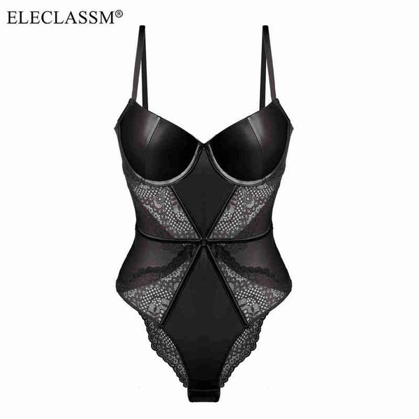 

nxy set bodysuit cup bra motorcycle leather stitch with lace underwire erotic lingerie female underwear 1222, Red;black
