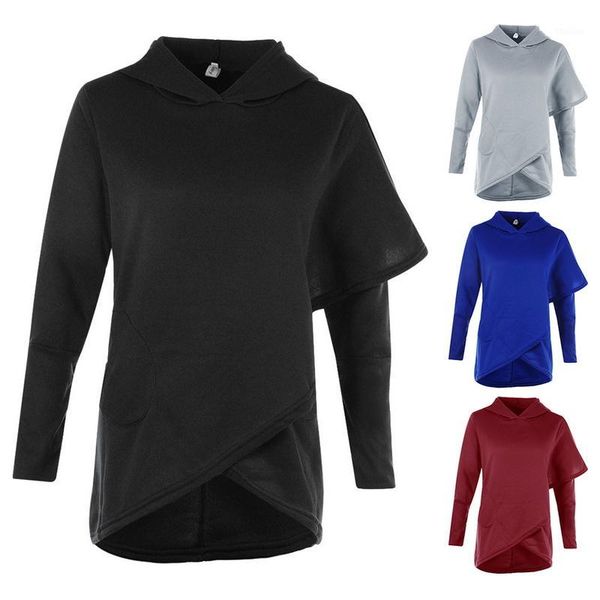 

women's hoodies & sweatshirts 2xl casual loose women long sleeve irregular fashion 2021 autumn tunic wear lady female plus size1, Black