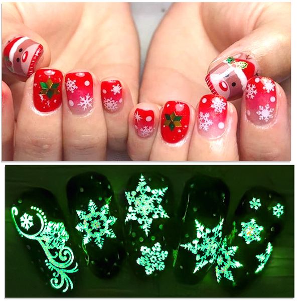 

5d luminous nail stickers winter new year slider wraps decoration glowing in the dark nail art decals, Black