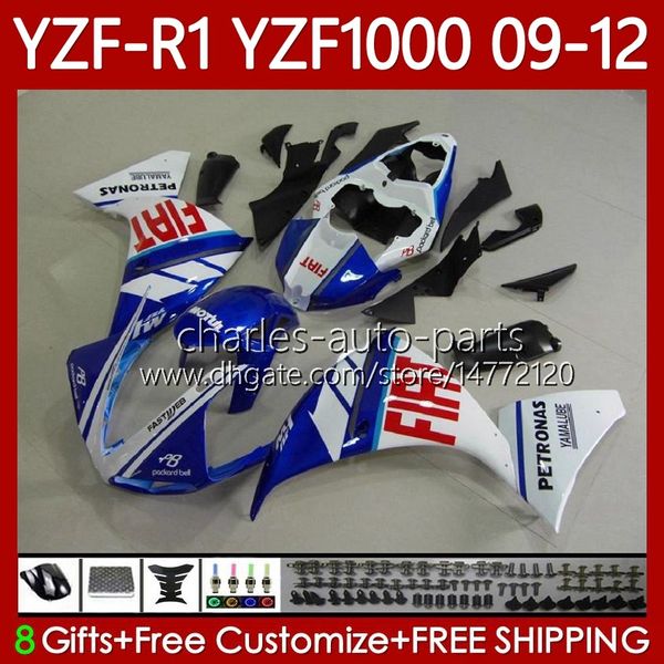 Corpo moto per YAMAHA YZF R1 1000 CC YZF1000 YZF-R1 09-12 Carrozzeria 92No.112 YZF-1000 YZF R 1 YZFR1 Bianco blu 09 10 11 12 1000CC 2009 2010 2011 2012 Kit carenatura