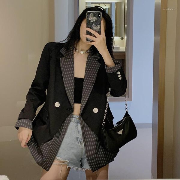 

jxmyy black small suit jacket women fashion new korean casual design niche striped suit1, White;black