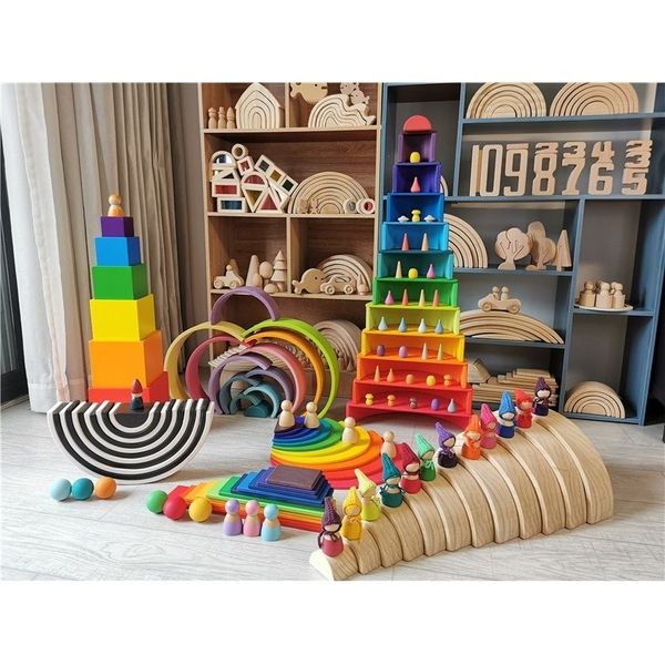 

children wooden rainbow blocks wooden balls dolls rainbow building stacking blocks montessori color sort educational toy 1020