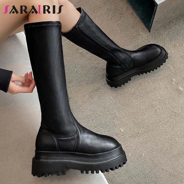 

sarairis new fashion ladies 2020 street motorcycle casual boots autumn boots women platform chunky heels zipper shoes woman, Black