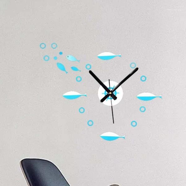 Wandklokken DIY Sticker Boei Blauw Schip Vissen Kinderkamer Gift Decor Kinderen Sailor Silent Home Horloges Nordic1