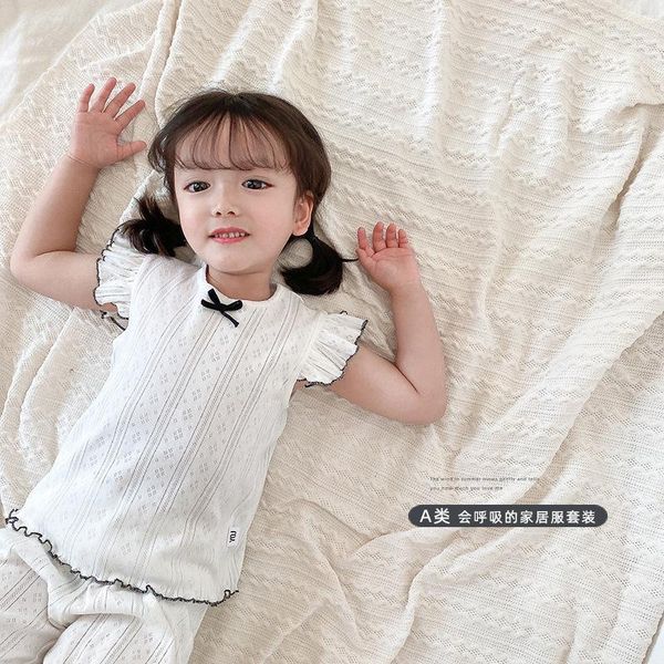 

children household pajamas thin summer suit girls short sleeve and shorts two piece sets1, Blue;red