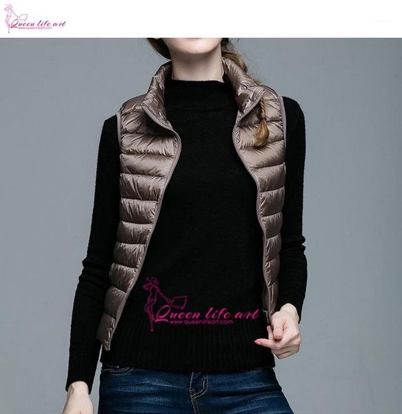 

queenlifeart"new arrived 2018 winter women ultra light down jacket white duck down without hooded vest sleeveless slim coat1, Black