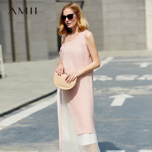 

amii minimalist causal summer women elegant strap tank solid loose female dresses 118777361, White