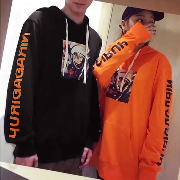 

2021 men's european and american hip-hop astronaut high-definition print plus velvet hooded couple sweater, Black
