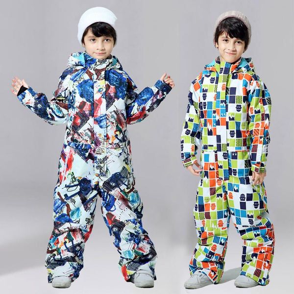 

2020 winter overalls snowboard children sports boys one piece ski suits waterproof kids snow jumpsuits warm hooded baby clothes