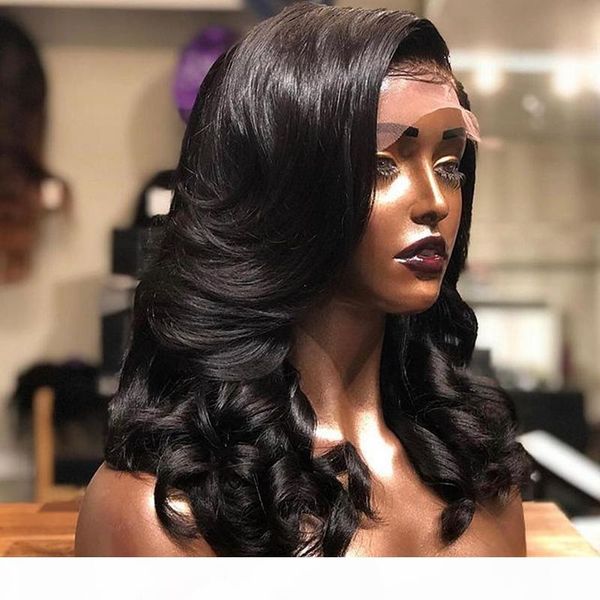 

royal body wave lace frontal wigs remy human hair wigs for women pre plucked peruvian body wave remy hair lace baby, Black;brown
