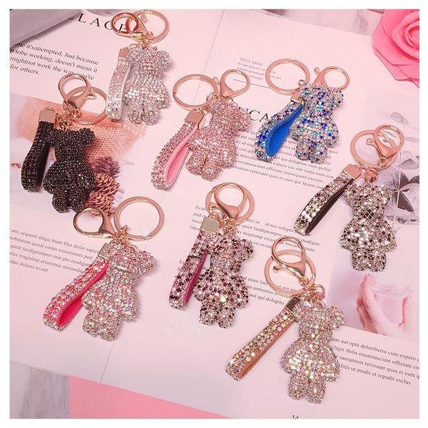 

bomgom crystal gloomy bear keychain car key holder bag charm holder leather key chain ring pendant, Silver