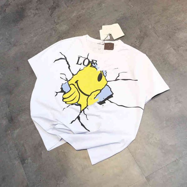 

2022 factory wholesale new high version ss summer loe smiling face crack 3d couple t-shirt pullover short sleeve 071, White