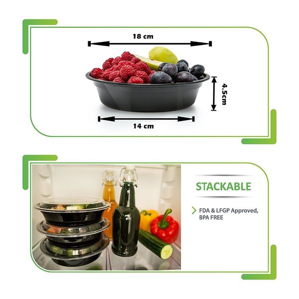 Contenitori per alimenti in plastica per la preparazione dei pasti da 15 pezzi / set con coperchi Bento Box portatile per esterni, scatola per il pranzo rotonda con 1 scomparto Y200429