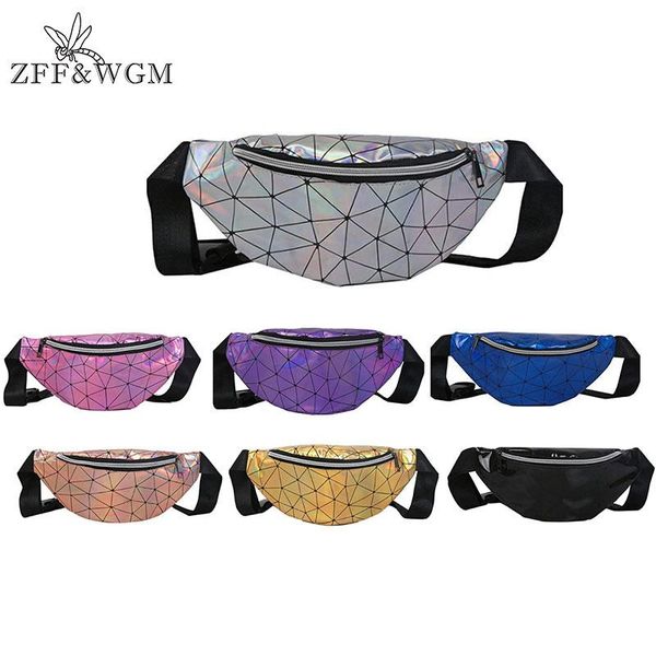 

zff&wgm holographic fanny pack for women ladies hologram waist bag black geometric waist pack leather chest bag hip pouch