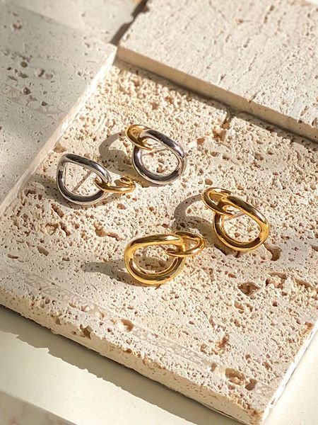 

timeless wonder brass geo 2 tone wrap ear stud earrings women jewelry goth boho designer hiphop trendy punk rare ins 3337, Golden;silver