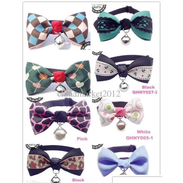 

new style pet dog cat collar adjustable bow tie with silver bell handmake mixed 15 styles 30pcs/lot ymkva