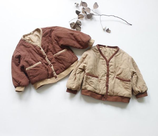 

jackets fall children padded korean style kids clothes patchwork pockets thicken warm baby boys girls retro coats, Blue;gray