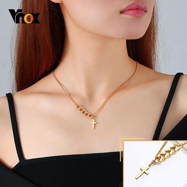 

vnox stainless steel choker for women,stainless steel cross pendant charm,cuban link chain necklace,minimalist lady jewelry, Golden;silver