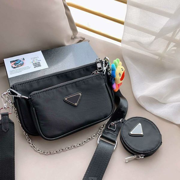 

women's designer's crossbody bags shoulder three-piece small chain bags baguettes with change bag black pd20100406