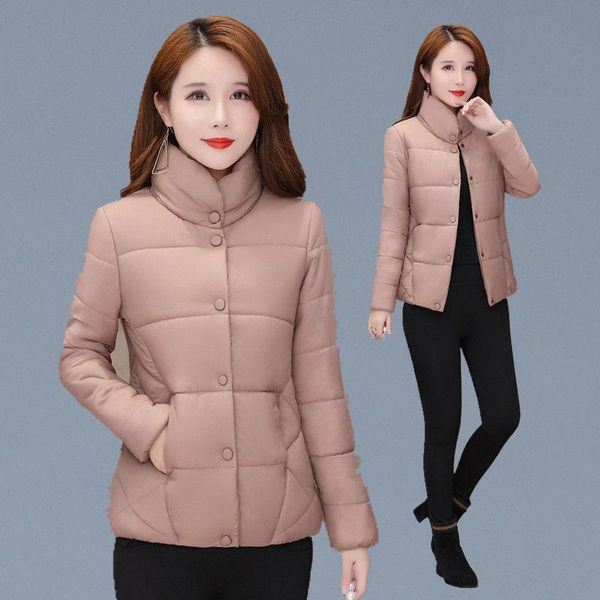 

women 2021 winter solid color single breasted parkas female casual down cotton jackets ladies stand collar thick warm coats l03, Black