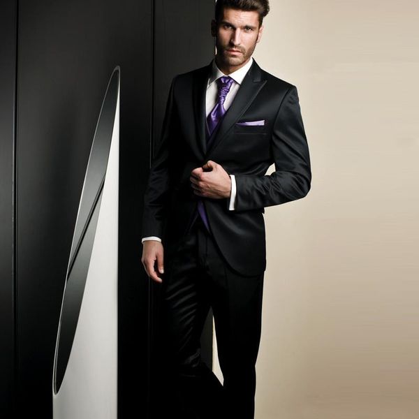 

classic one button groom wedding peak lapel men suits mens wedding suits tuxedo costumes de pour hommes men(jacket+pants+tie+vest) w616, Black;gray