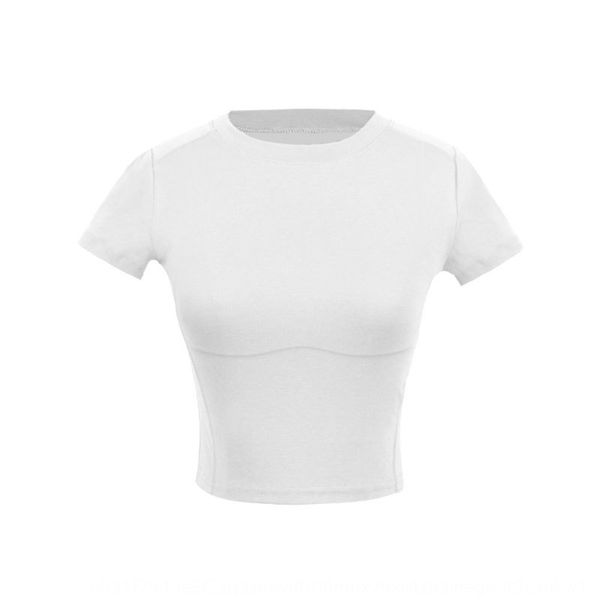 

2020 new solid color round neck leak navel sports t-shirt t-shirt fitness running short sleeve yoga suit axrzd, Gray