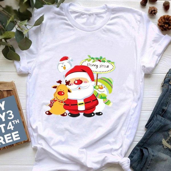 

new lovely deer t shirt women funny santa claus merry christmas short sleeve t shirt white tshirt suitable all seasons tshirts