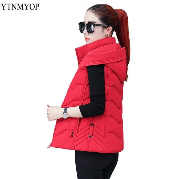 

ytnmyop vests for women sleeveless female jacket warm vest outerwear down cotton padded coat regular thick vest hooded for lady1, Black;white