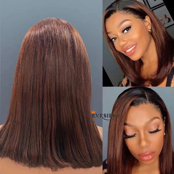 Ombre Brown Short Bob Straight 360 Lace Frontal Perücke HD Transparent Lace Front Echthaar Perücken Preplucked Natural Virgin