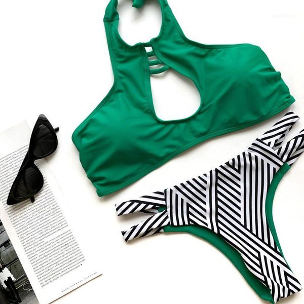 

jaberai bathing suit 2020 tie die high neck bikini set women reversible swimwear strappy swimsuit seamless brazilian bikini1, White;black