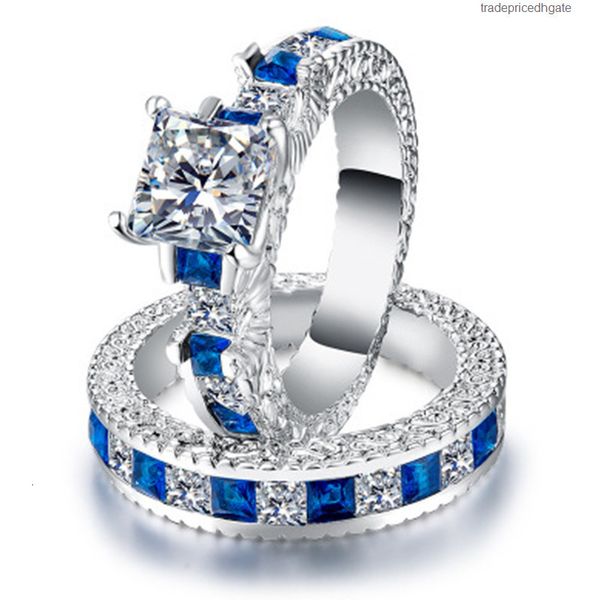 

copper luxury zircon women's square chenrui diamond ol silver plated couple ring
