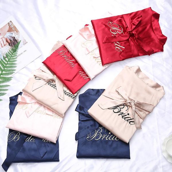 

towel bridal party robe champagne bathrobe bride satin-silk robes women sisters team mother shower gift bridesmaid wedding short