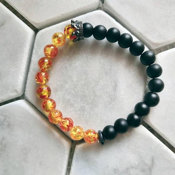 

charm bracelets natural 8mm stone cz crown women men's elastic mix color beads bracelet for men, Golden;silver