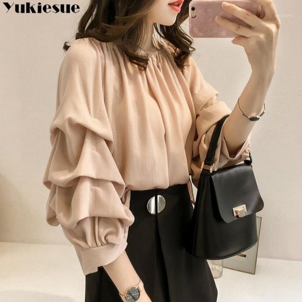 

harajuku elegant summer long sleeve puff sleeve shirt blouse for women blusas womens and blouses chiffon shirts plus size1, White