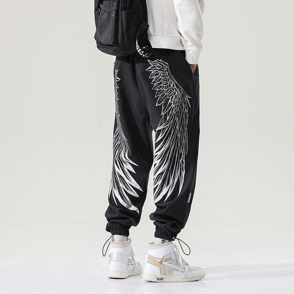 

2021 new men's loose graphic printed chinese streetwear harajuku straight pants male fashion casual trousers hip hop 424l, Black