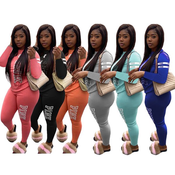

women tracksuit womens clothing fall fashion high collar long sleeve pants solid color tight letter print 2-piece set sale, Gray
