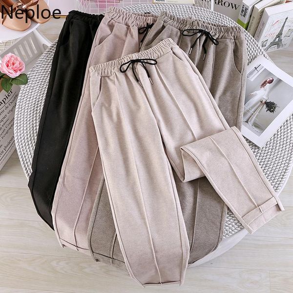 

neploe woolen pants 2019 autumn winter new korean slim harem pants ladies office wear trousers lace up waist ankle pant 550771, Black;white