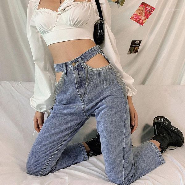 

fashion streetwear high waist denim pants women zipper up hollow out jeans straight pants street wear long trousers casual1, Black;white