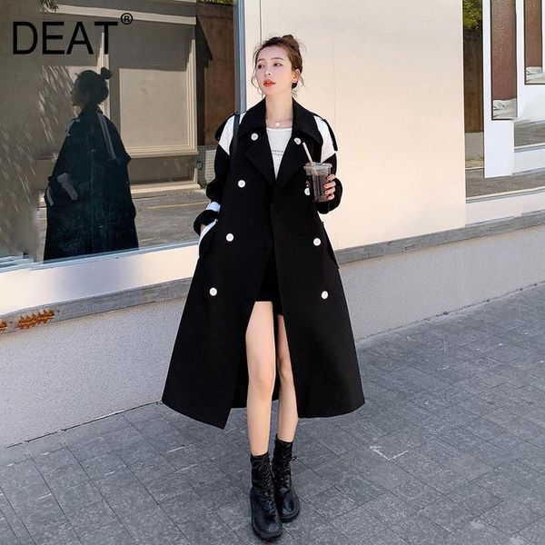 

deat] сплошной черный пальто тонкий хит цвет двойной кнопки нагрудные воротник сыпучие high street стройный 2020 новая осень моды tu371, Tan;black