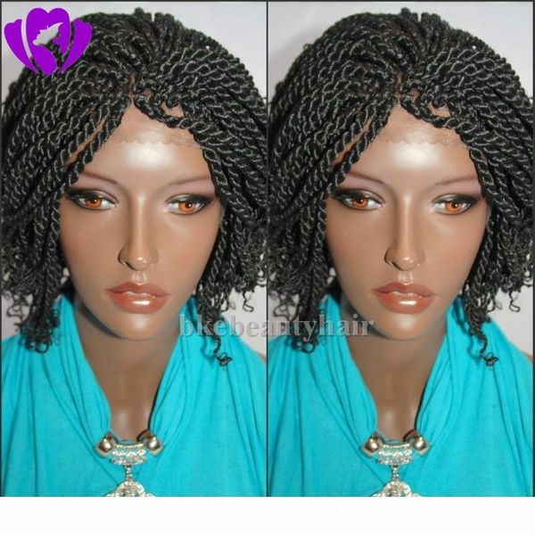 

200denstiy full short braided lace front wig natural black kinky twist tip braid synthetic bob wig ing