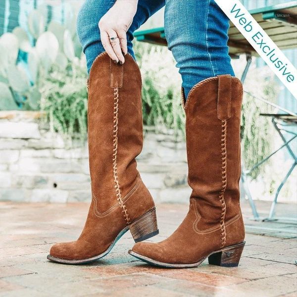 

women knee high boots autumn winter mid heels platform vintage riding long boots flock leather sewing ladies cowboy shoes1, Black
