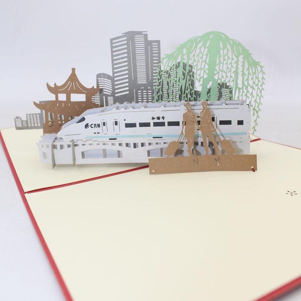 

3d лазерная резка handmade китай высокоскоростной железной crh бумаги приглашение поздравительные открытки открытка бизнес творческий подаро