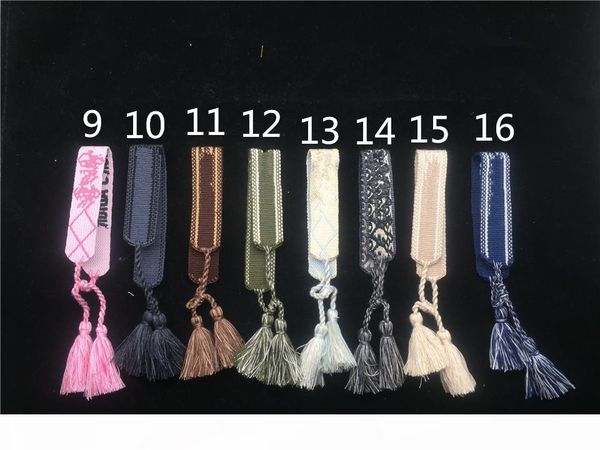 

26color fashion jdiiorr jewelry for women cotton letter signature fabric sign woven bracelet bangle tassel lace-up bracelet, Black